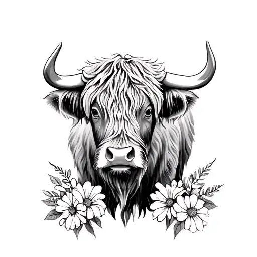 Highland Cow With January And April Birth Flower