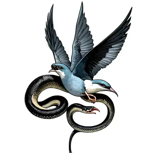 Snake Eating A Swallow