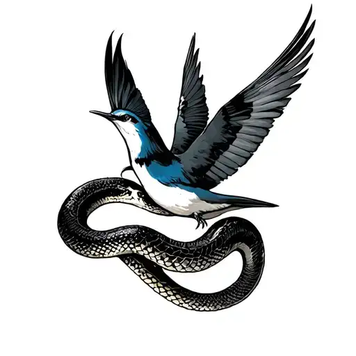 Snake Killing A Swallow Bird