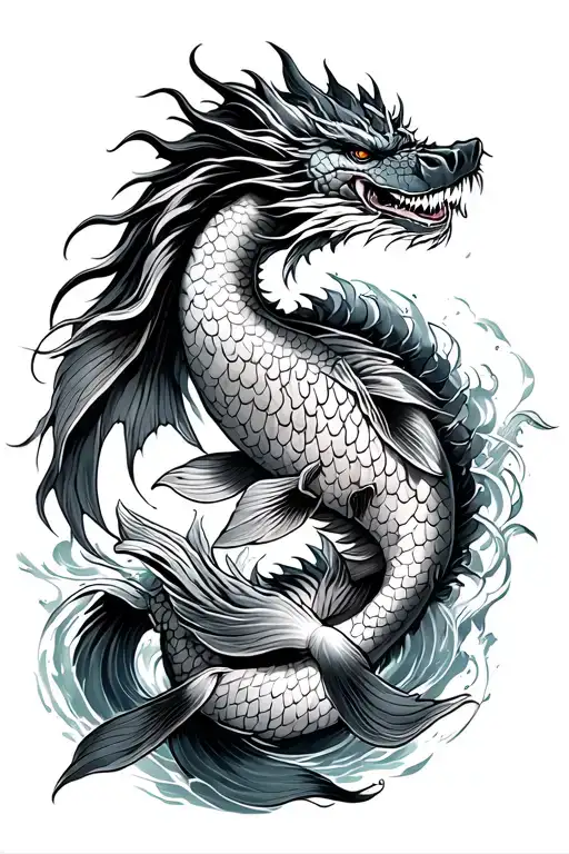 Dragon Grabbing Koi Fish