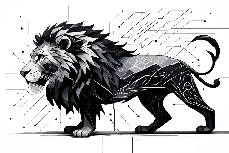 Geometric Lion Mixed With Circuitry Patterns Flowing