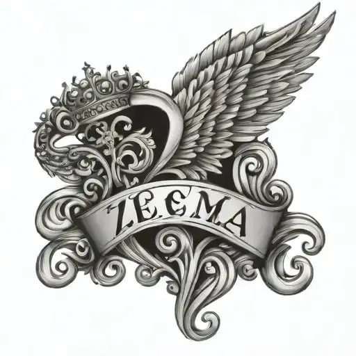 Letters Zema In Cursive With Angel Wings And A Crown Above