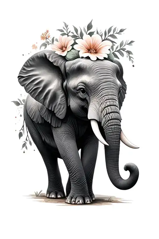 Realistic Elephant With Flowers