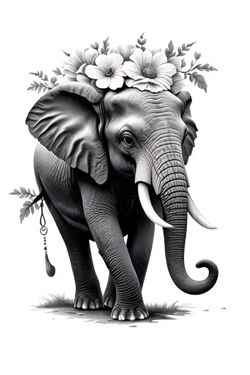 Realistic Elephant With Flowers