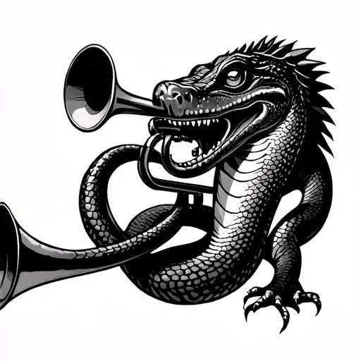 Snake And Lizzard Playing Trumpet