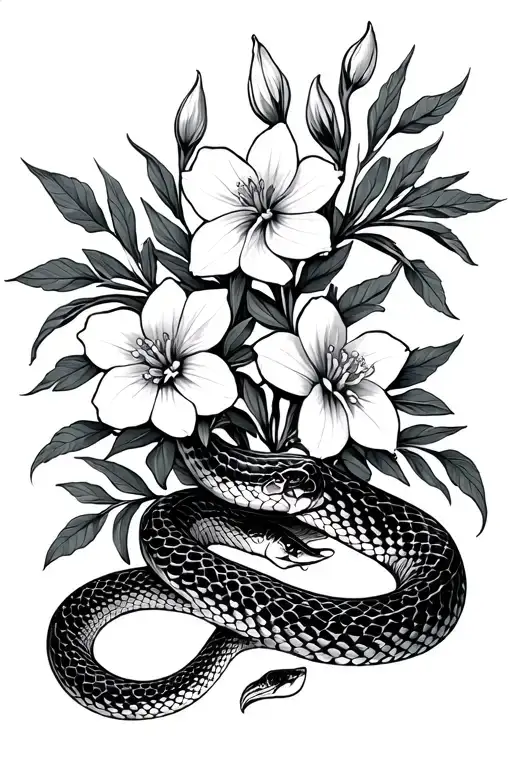 Snake With Larkspur Flowers Intertwined