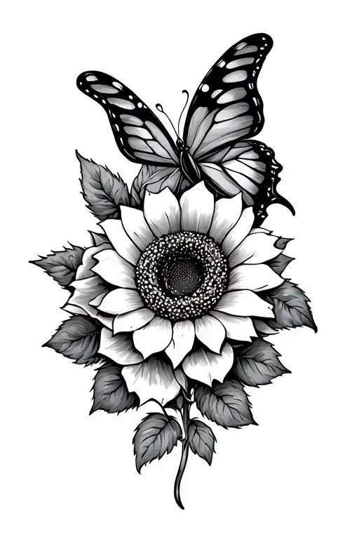 Butterfly With Rose And Sunflower