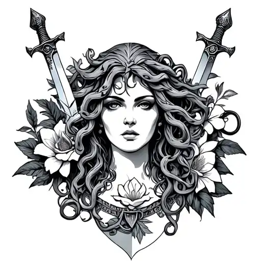 Warrior Medusa With Dagger And Flower