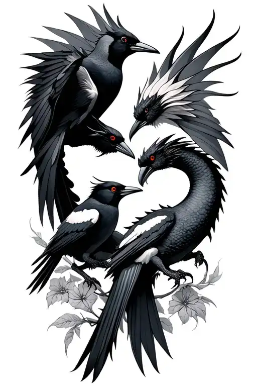 Two Magpies And Dragon Wrapped
