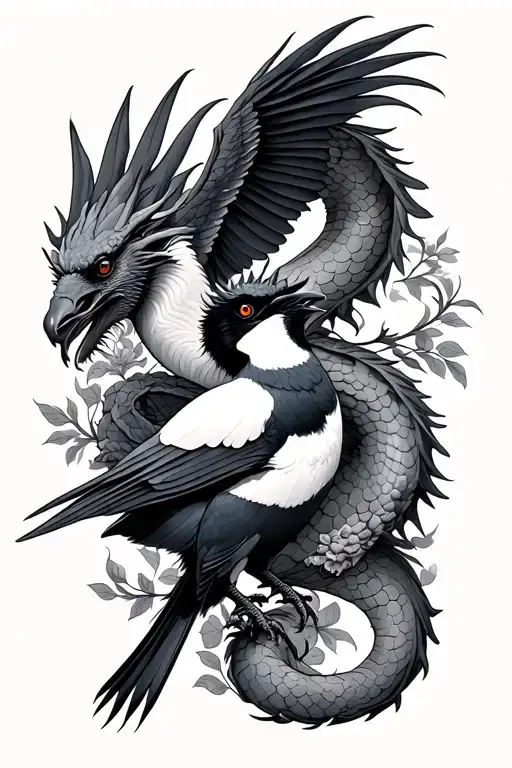 Two Magpies And Dragon Wrapped