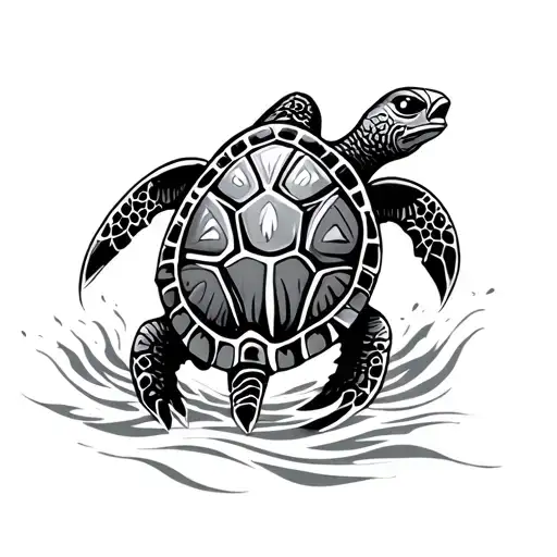 Polynesian Turtle In Waves