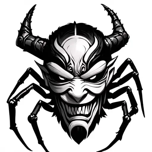 Oni Mask With Spider Legs And The Eyes Are Blindfolded