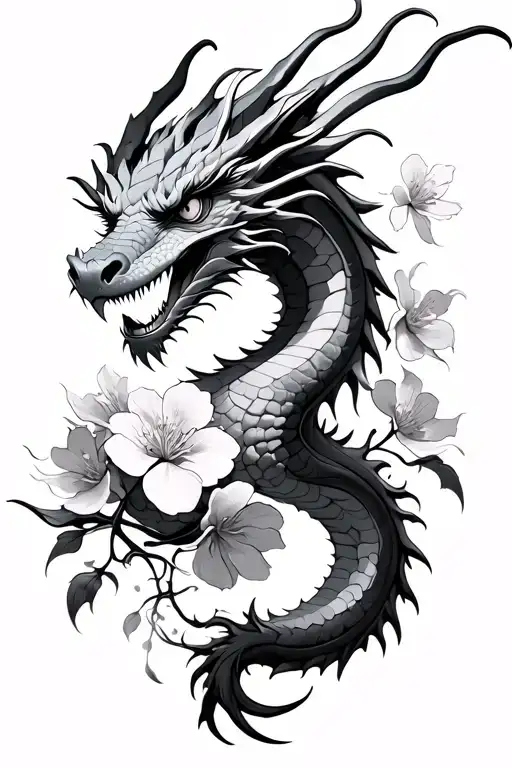 Dragon With Cherry Blossom