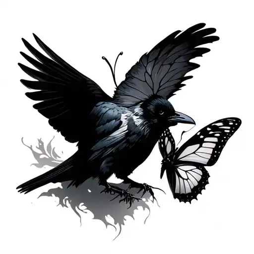 Crow And Butterfly Emerging