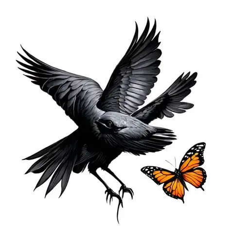 Crow Chasing Butterfly