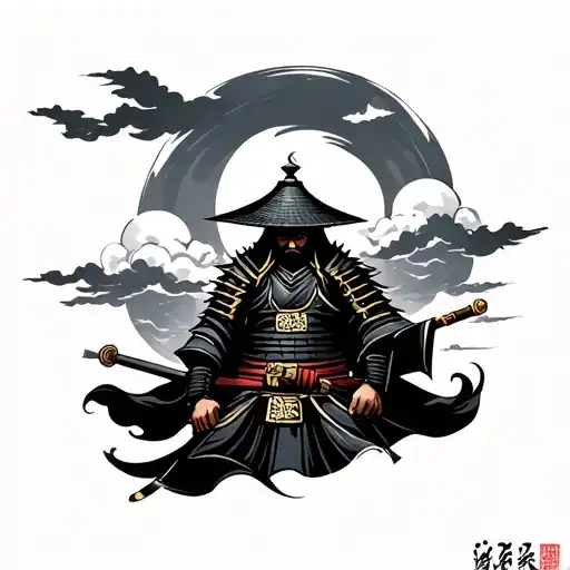 A Tattoo That Incorporates Clouds A Samurai And Potentially A Scroll