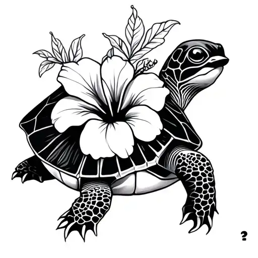 A Turtle With A Hibiscus Flower And A Semicolon Sneaked In There