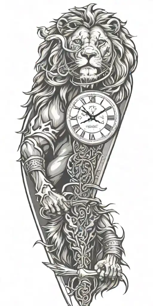 Clock Skull Lion Samurai Sword