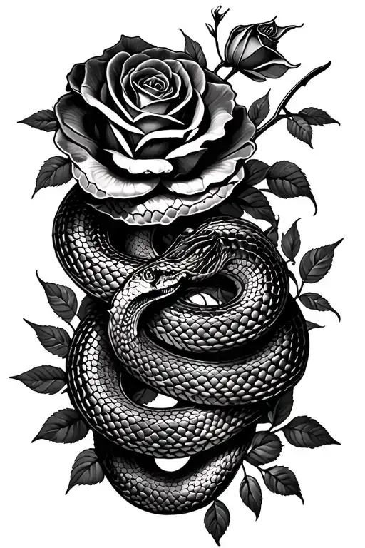 Snake And Roses Intertwined