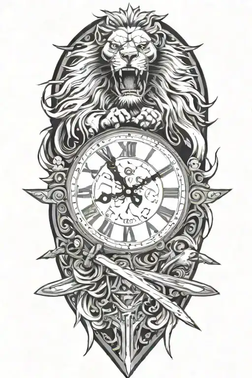Clock Skull Lion Samurai Sword