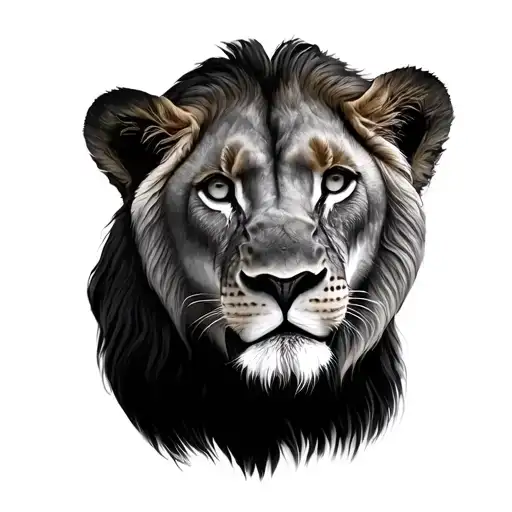 Lion And Lioness With Three Cubs Face Only