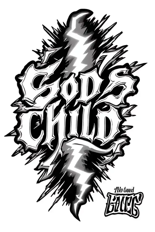 Gods Child In Lettering Going Down My Leg With A Lightning Strike Surrounding It
