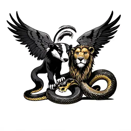 Badger And Lion And Snake And Eagle And Hogwarts
