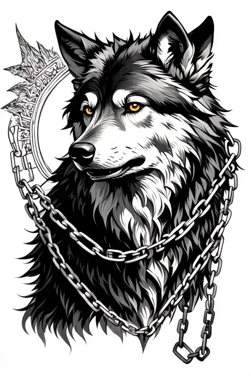 Realistic Fenris Wolf Braeking His Chains With Vegvisir Background