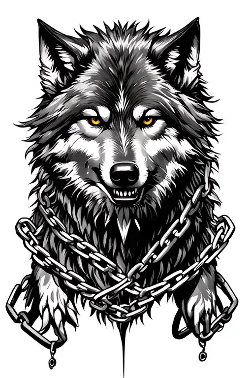 Realistic Fenris Mad Wolf Braeking His Chains With Vegvisir Background