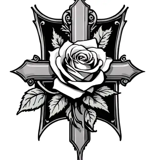A Cross With A Rose Intertwined