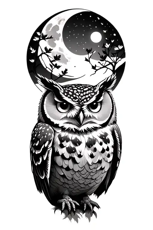Owl In The Forrest With The Moon