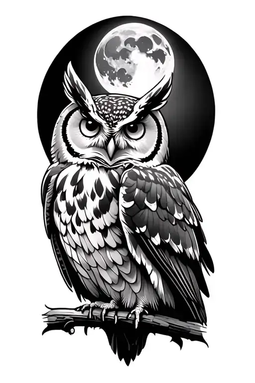 Owl In The Forrest With The Moon