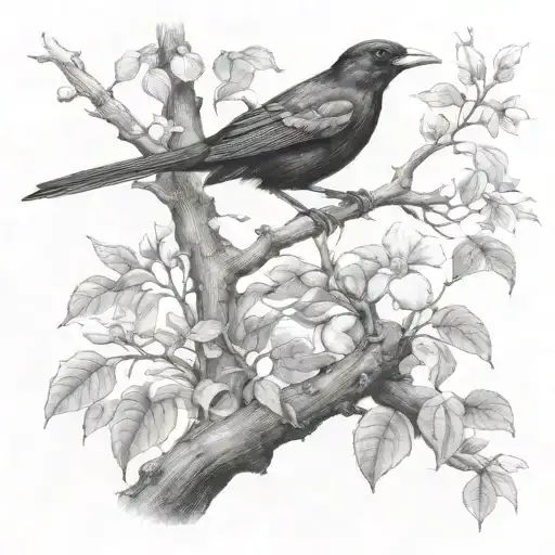 Black Bird Sitting On Tree Branch Next To A Frog Add Frog Add Puerto Rico Flag