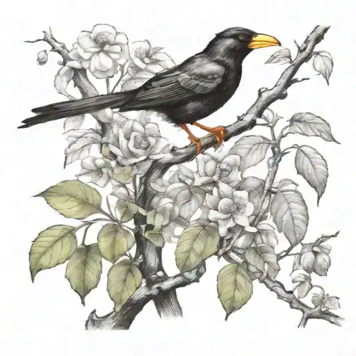 Black Bird Sitting On Tree Branch Next To A Frog Add Frog Add Puerto Rico Flag