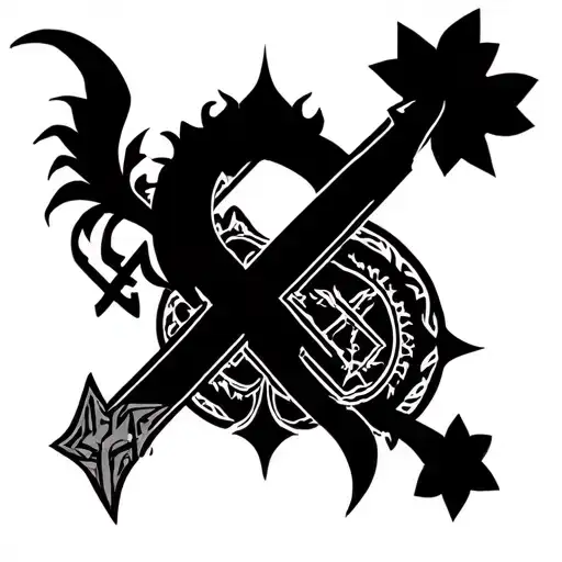 A Matching Tatto With The Combination Of Soul Eater And Black Clover Symbols