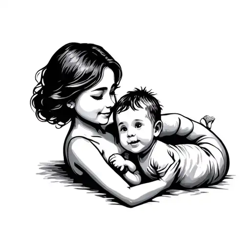 Mom And Baby Boy Laying