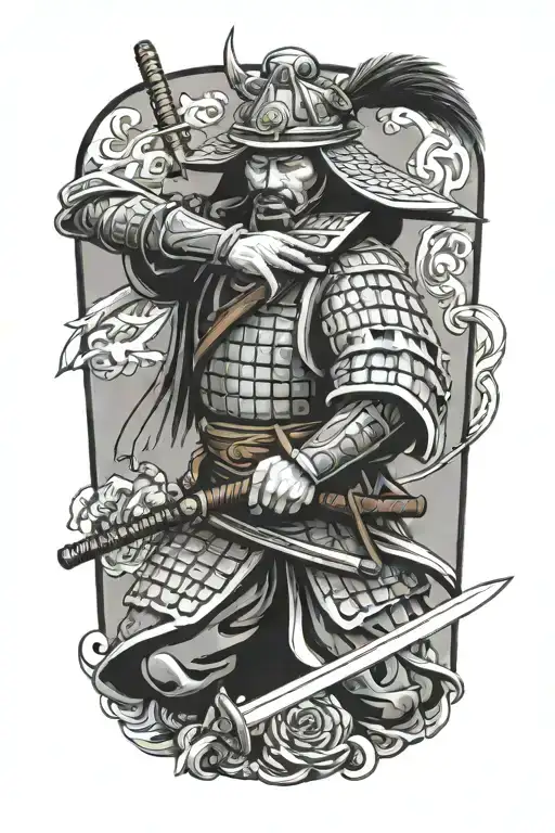 Samurai Warrior Holding Sword With Hat Holding