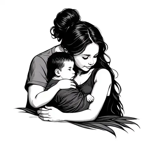 Mom And Baby Boy Laying