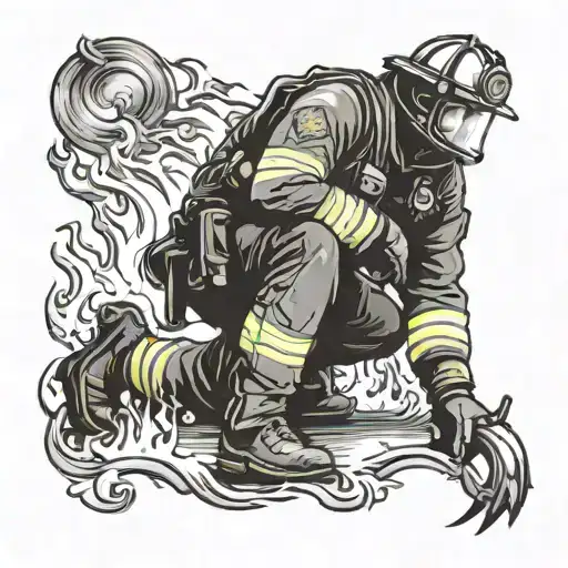 Fire Fighter Taking A Knee Surounded By A Flame
