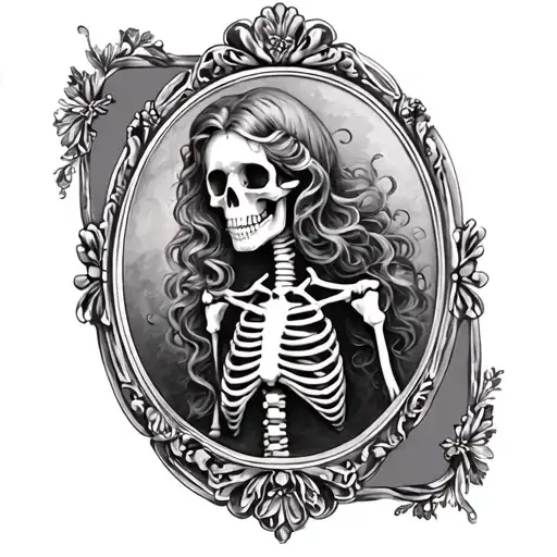 Female Skeleton Cameo With Victorian Frame