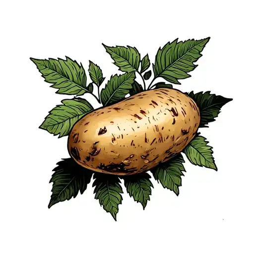 Potato With Leafs On Background