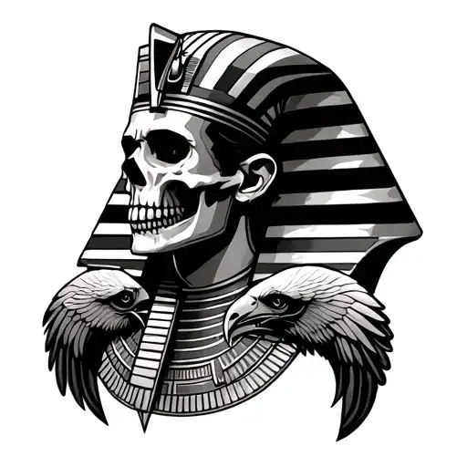 A Pharaoh With A Skull Face Holding 2 Desert Eagle Underneath His Neck