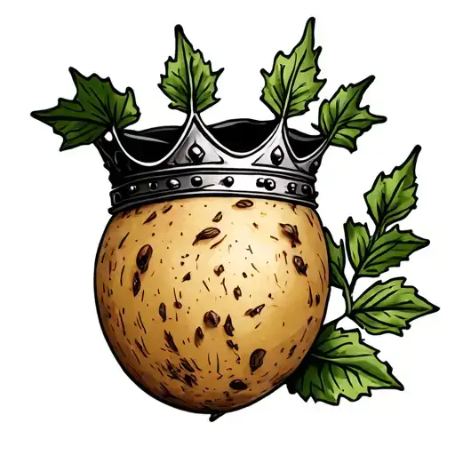 Potato With Crown With Leafs On Background