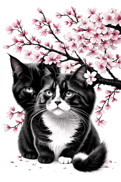 Cats Under A Cherry Blossom Tree