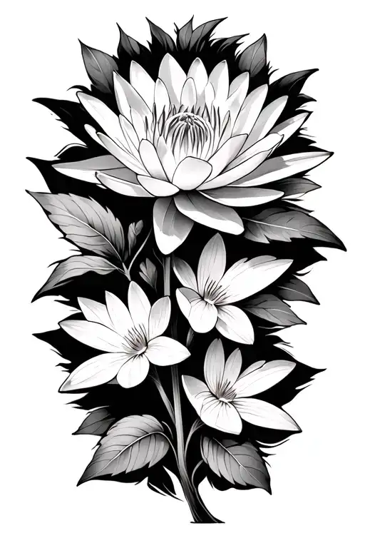 Water Lily Flowers With Larkspur Flower