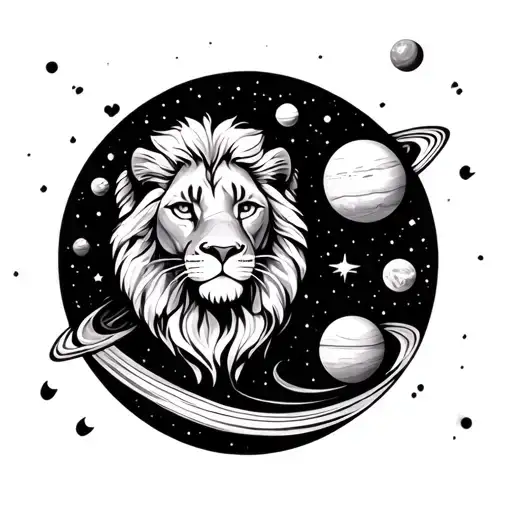 Whimsical Leo Zodiac Sign Surrounded By Planets