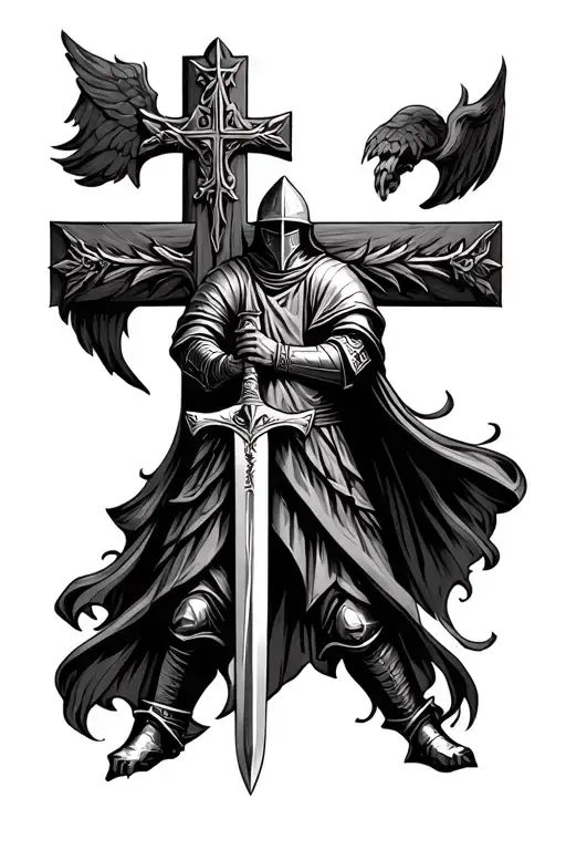Knight Templar With Sword In Front Of The Cross