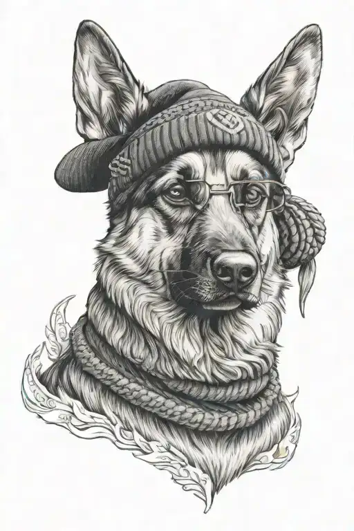 German Shepherd Wearing A Beanie And Glasses