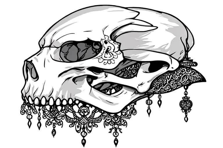 Raven Skull Gothic Chandelier Lace Sternum Tatto Design