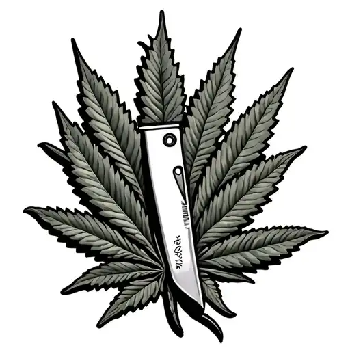 Chefs Knife And Marijuana Leaf Intertwined